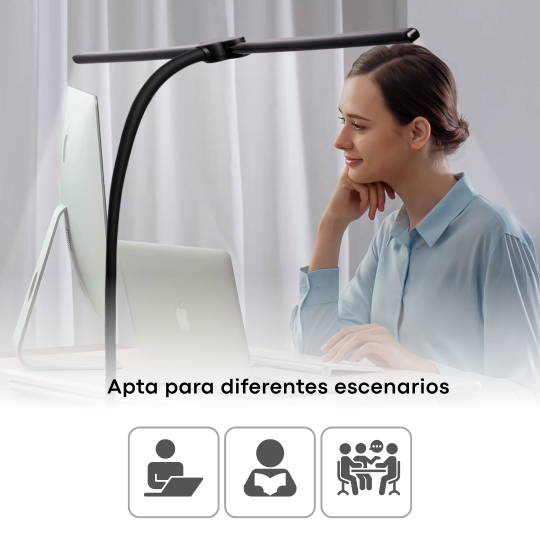LÁMPARA LED DOBLE PARA ESCRITORIO CON BRAZO FLEXIBLE Y AJUSTABLE