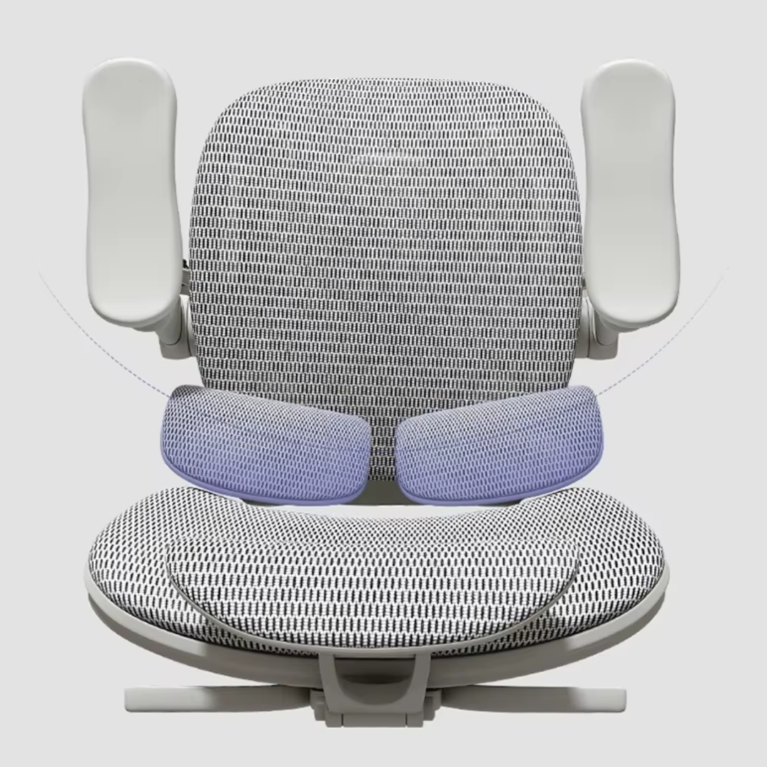Detalle del soporte lumbar tipo mariposa de la silla ergonómica MAGNUM color gris