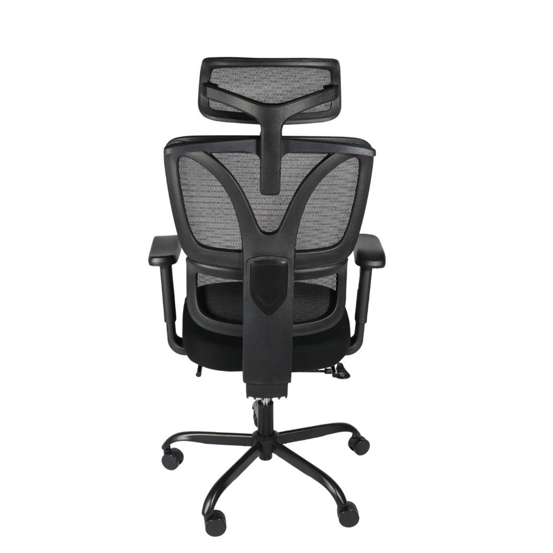 Silla ergonómica ROMA vista trasera, respaldo de malla transpirable con soporte lumbar doble
