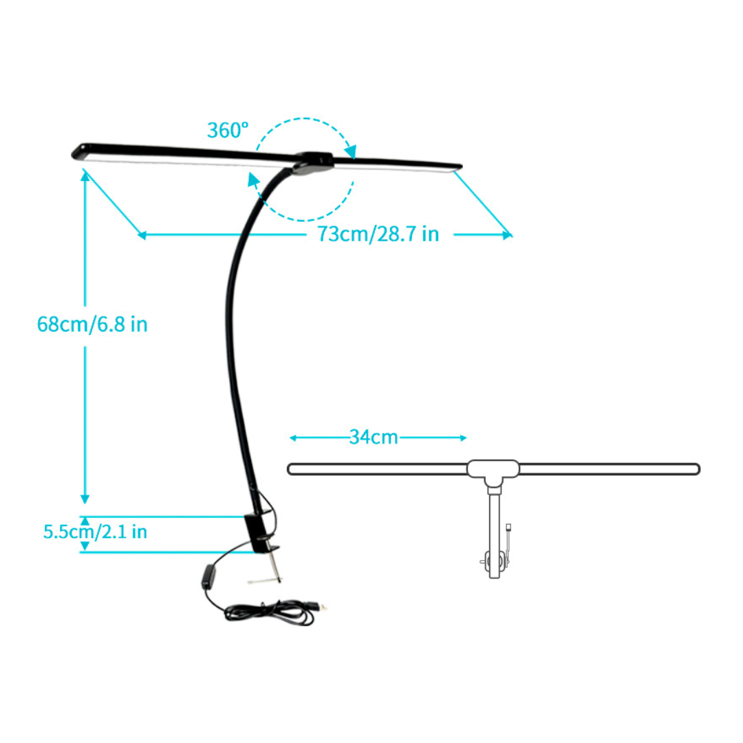 LÁMPARA LED DOBLE PARA ESCRITORIO CON BRAZO FLEXIBLE Y AJUSTABLE
