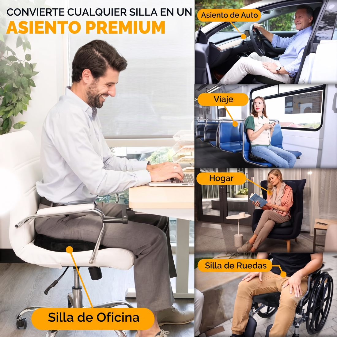 Cojín ergonómico con gel refrescante para silla de oficina, carro, silla de ruedas y hogar