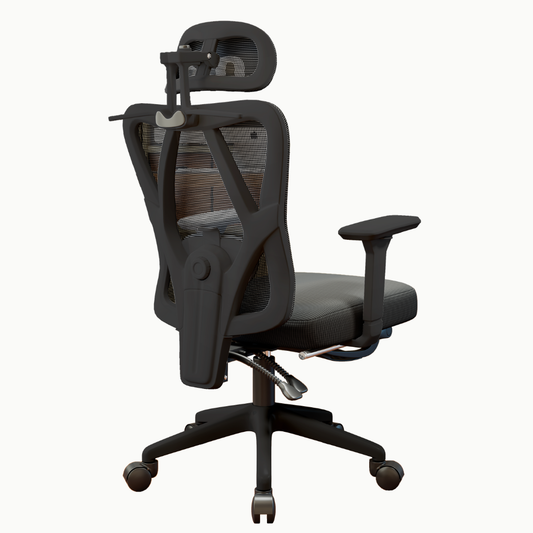 Silla ergonómica reclinable ZIAN color negro, vista trasera de tres cuartos