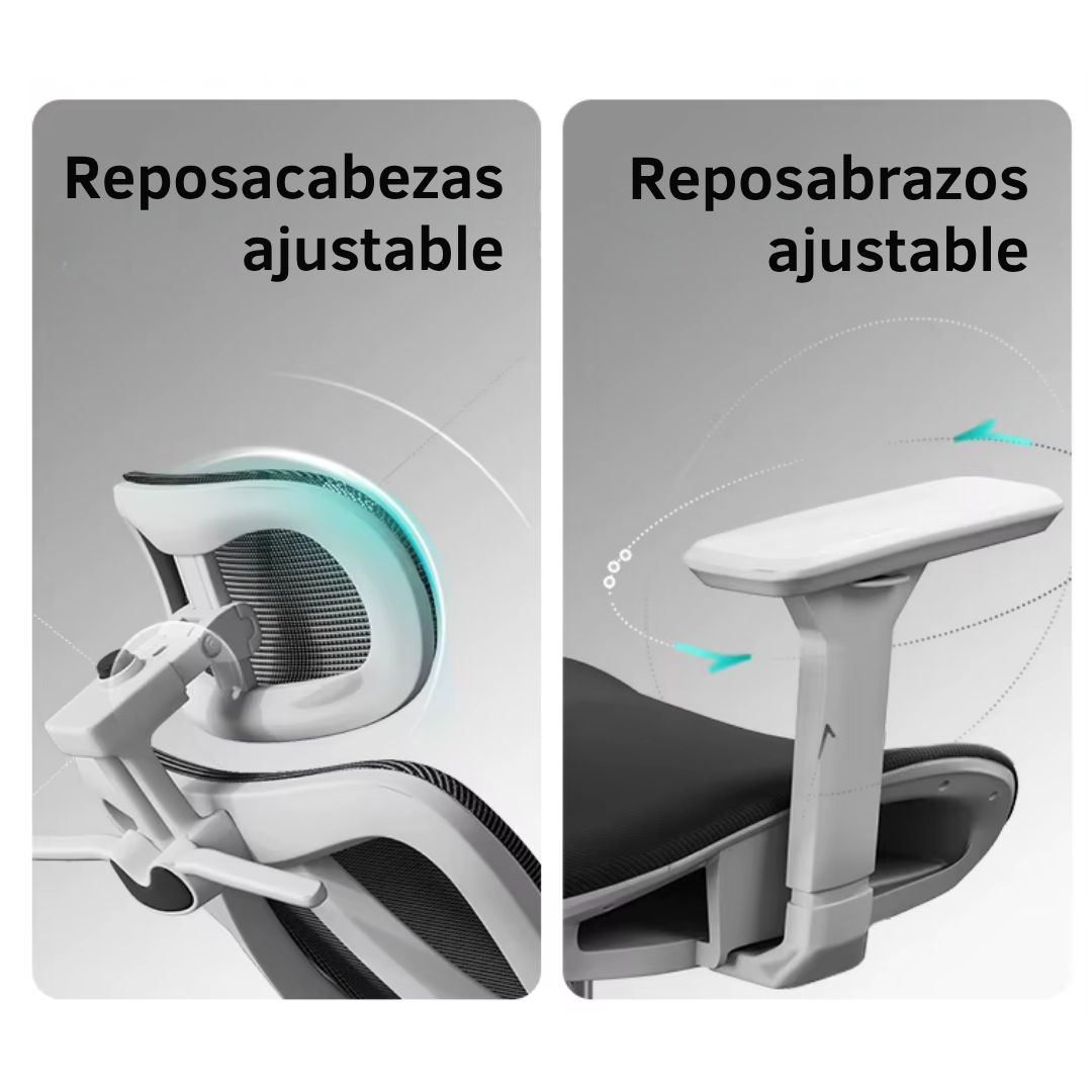 Reposacabezas y reposabrazos ajustables de la silla ergonómica ZIAN