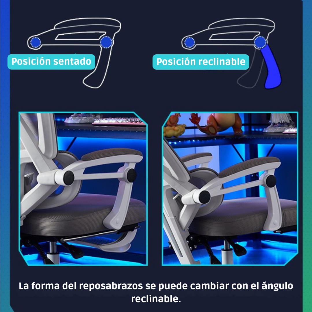 Reposabrazos de la silla ergonómica TOKIO que se adaptan entre posición sentado y posición reclinable