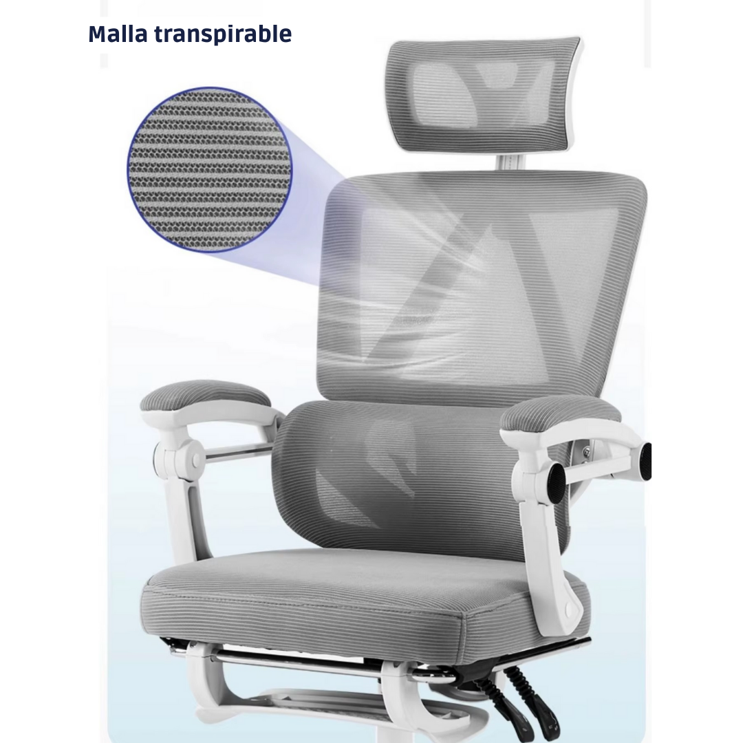 Detalle de la malla transpirable de la silla ergonómica TOKIO para mayor ventilación en la espalda