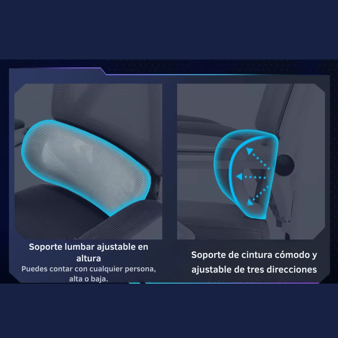 Soporte lumbar ajustable en altura y soporte de cintura en tres direcciones de la silla ergonómica TOKIO
