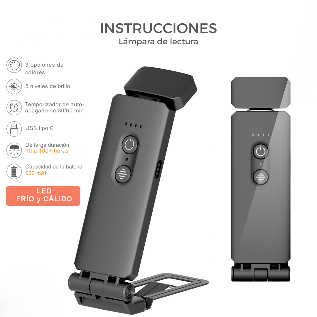 Lampara Lectura Led Recargable Para Leer Portable Graduable
