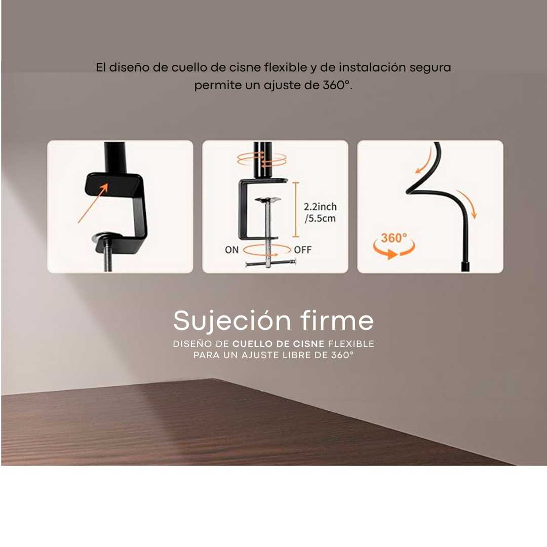 LÁMPARA LED DOBLE PARA ESCRITORIO CON BRAZO FLEXIBLE Y AJUSTABLE