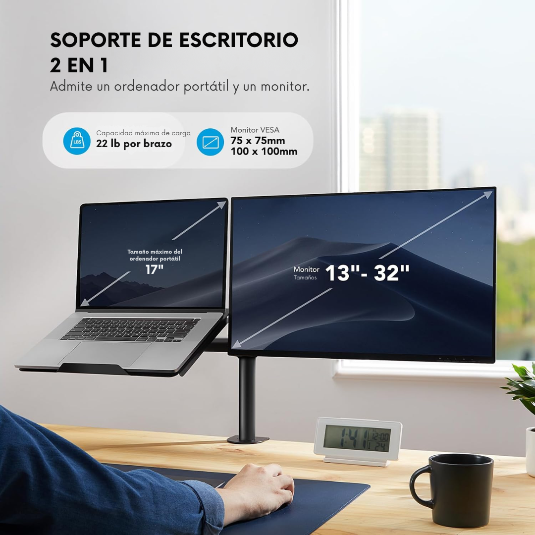 SOPORTE BASE PARA UN MONITOR Y UN PORTÁTIL PARA ESCRITORIO