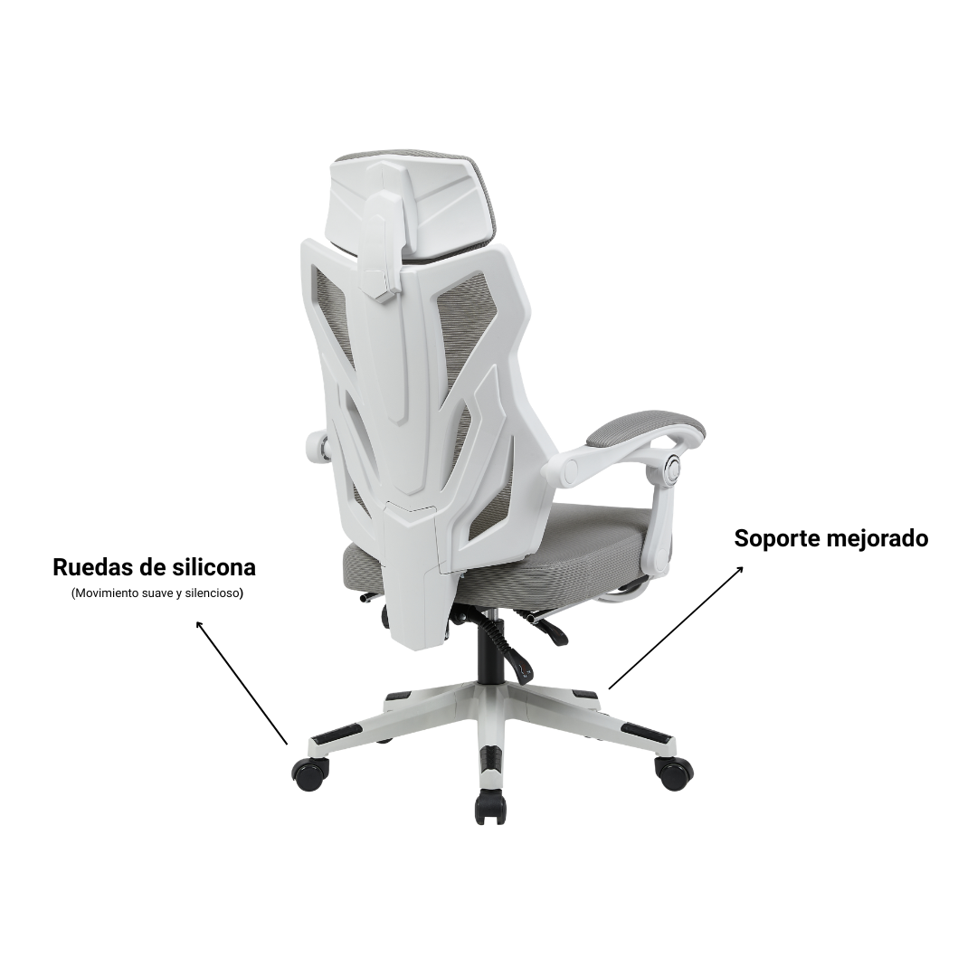 Detalle de la nueva base y ruedas de silicona de la silla ergonómica Lyra