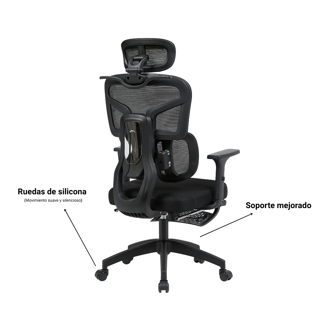 Silla Magnum con ruedas de silicona de movimiento suave y silencioso y soporte mejorado