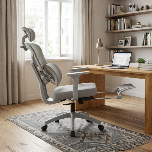 Silla ergonómica Magnum en espacio de trabajo, mostrando la nueva base