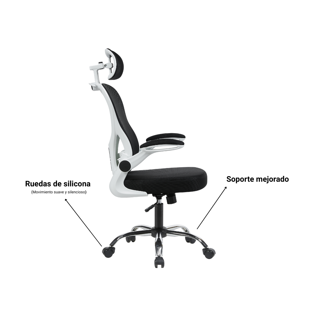 Silla Orion con ruedas de silicona de movimiento suave y soporte mejorado en la base