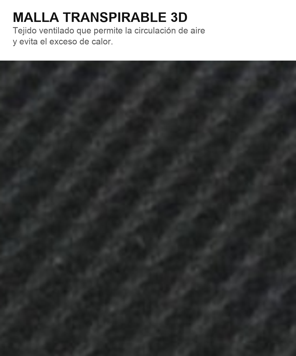 Infografía: malla transpirable 3D del cojín lumbar que permite la circulación de aire y evita el calor
