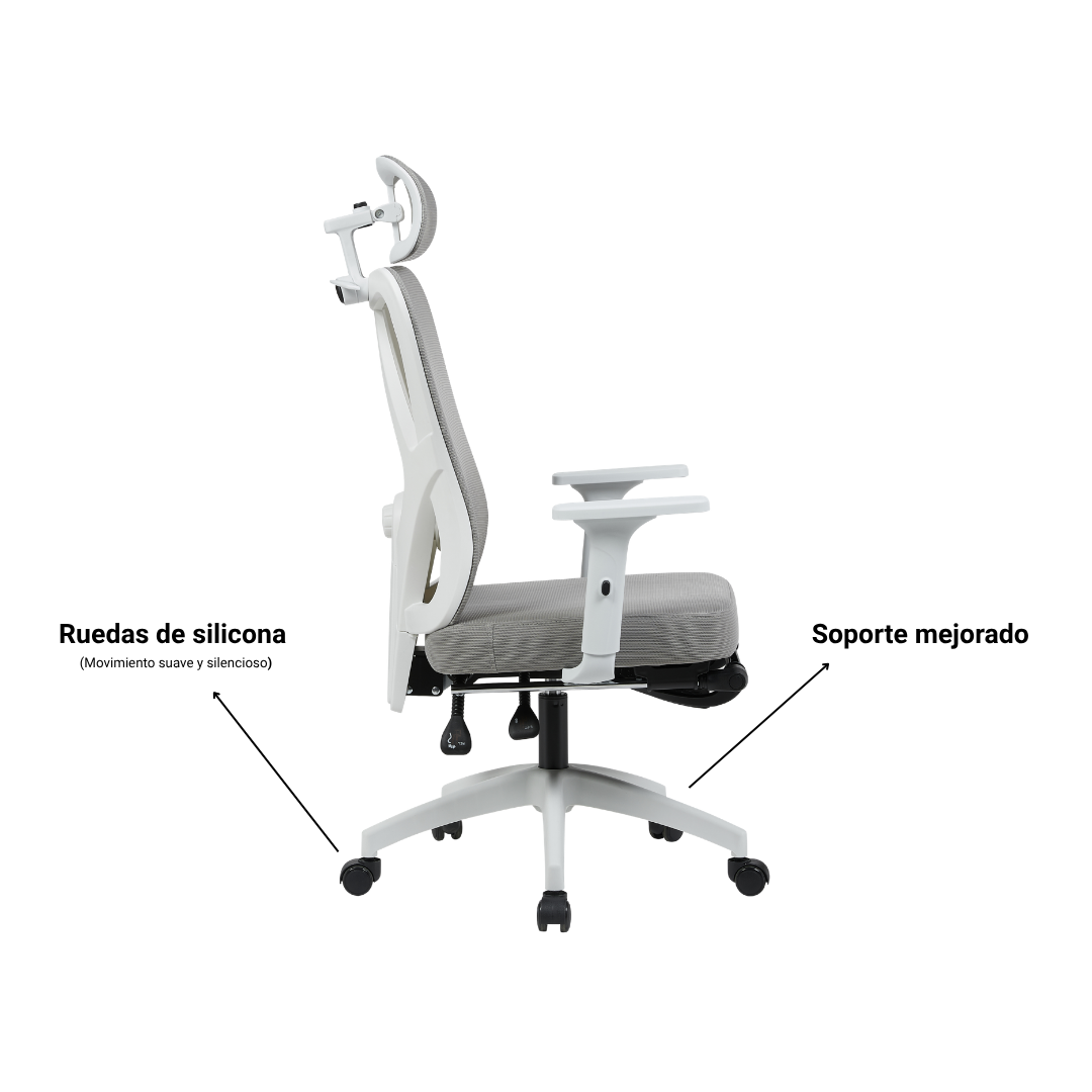 Silla Zian con ruedas de silicona de movimiento suave y soporte mejorado en la base