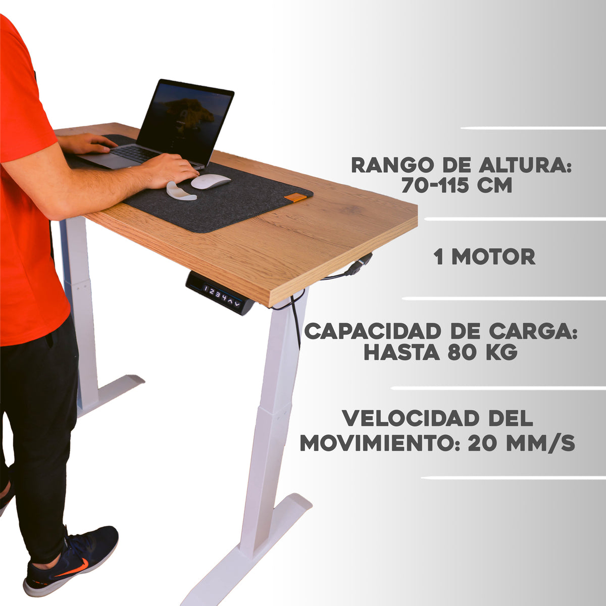 ESCRITORIO AJUSTABLE EN ALTURA ELÉCTRICO 1-MOTOR CON TABLA DE 120X60CM